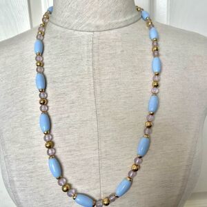 Blue purple gold tone beaded necklace